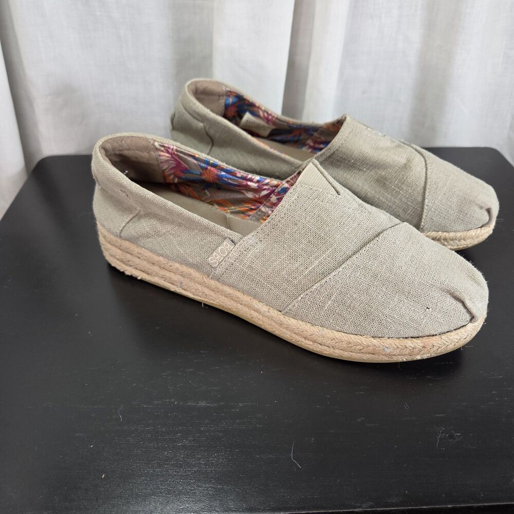 Skechers Women's Bobs High Jinx Memory Foam Espadrille Wedges Taupe Womens 9.5